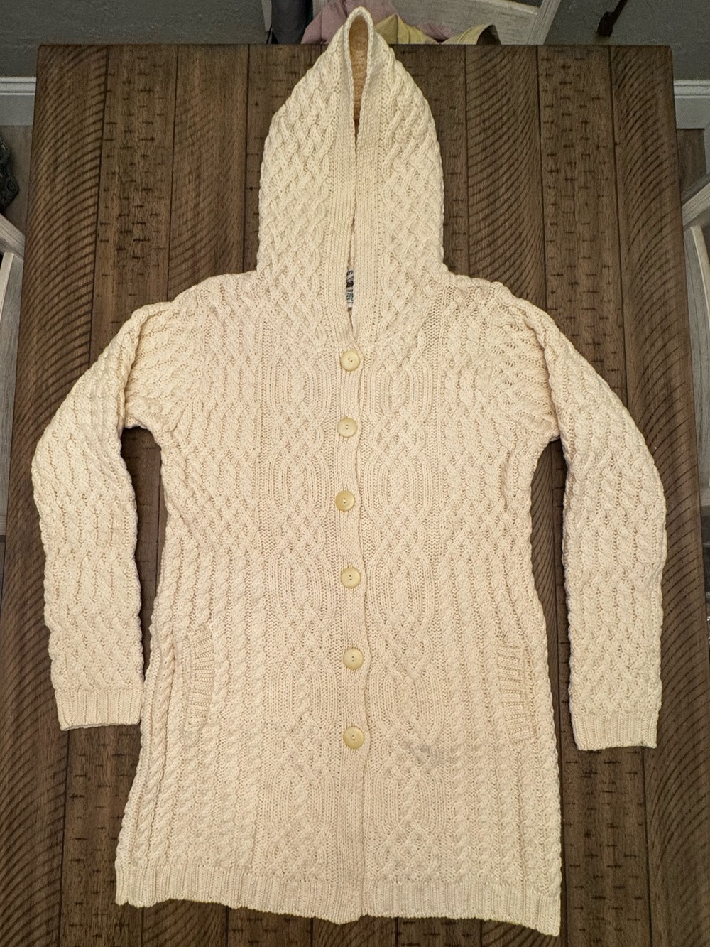 NWOT ARAN CRAFTS 100% Merino Wool Hooded Sweater Cardigan